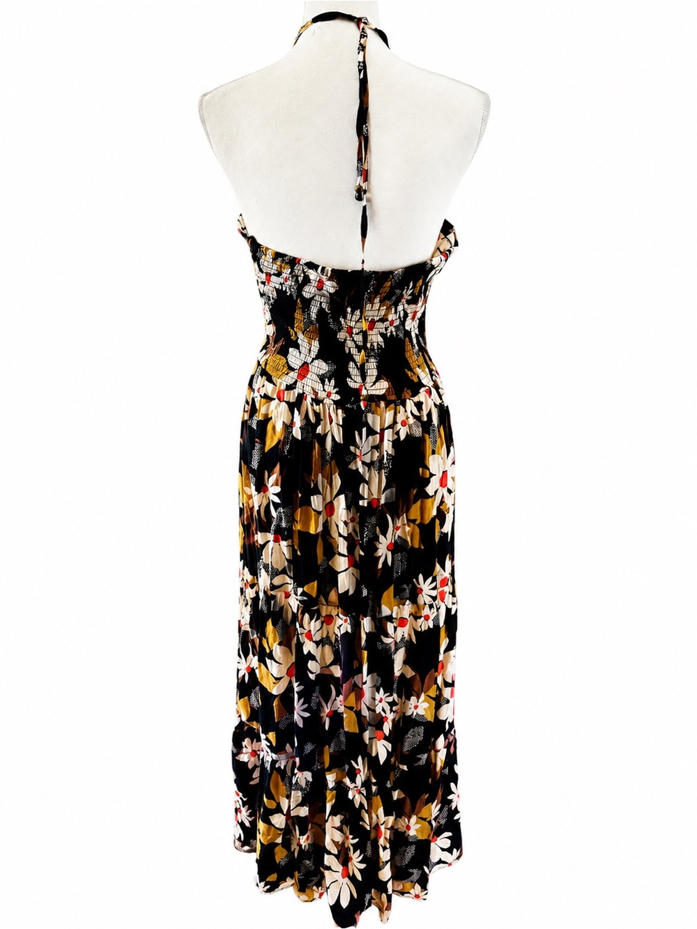 Angie Floral Halter Maxi Dress - Black, White & Mustard - Picture 2 of 4